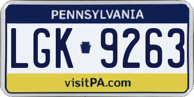 PA license plate LGK9263
