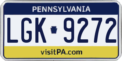 PA license plate LGK9272