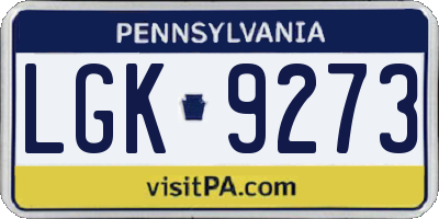 PA license plate LGK9273