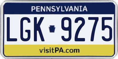 PA license plate LGK9275