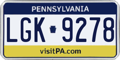 PA license plate LGK9278
