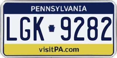 PA license plate LGK9282