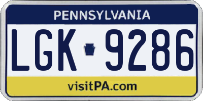 PA license plate LGK9286