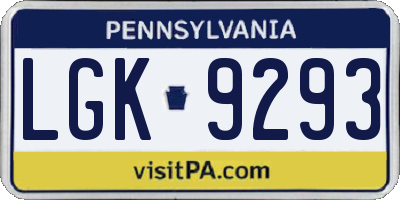 PA license plate LGK9293
