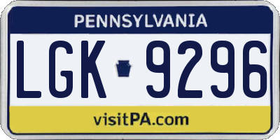 PA license plate LGK9296