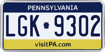 PA license plate LGK9302