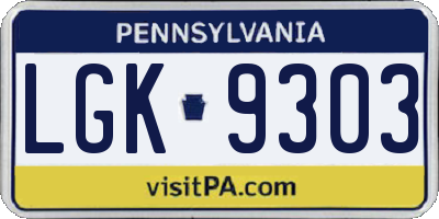 PA license plate LGK9303