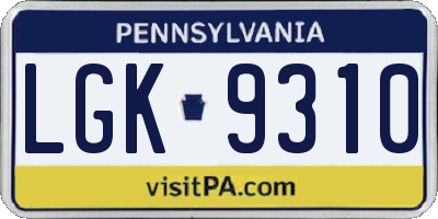 PA license plate LGK9310