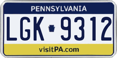 PA license plate LGK9312