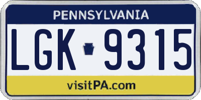PA license plate LGK9315