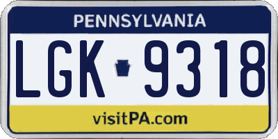 PA license plate LGK9318