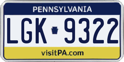 PA license plate LGK9322