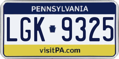 PA license plate LGK9325