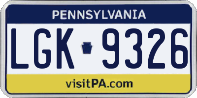 PA license plate LGK9326