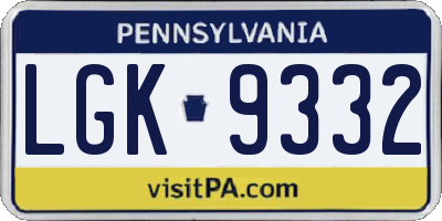 PA license plate LGK9332