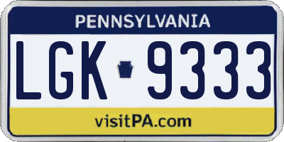 PA license plate LGK9333