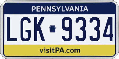 PA license plate LGK9334