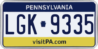 PA license plate LGK9335