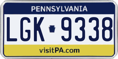 PA license plate LGK9338