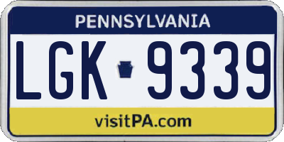 PA license plate LGK9339