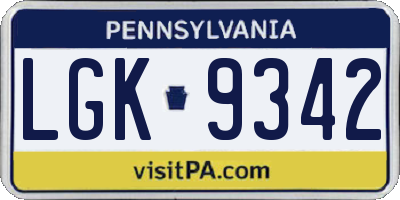 PA license plate LGK9342