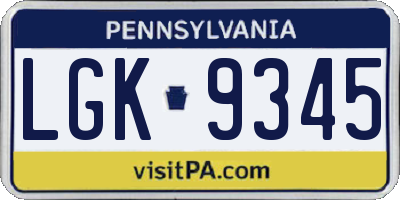 PA license plate LGK9345