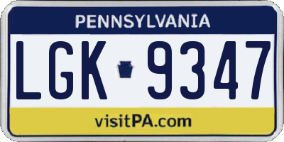 PA license plate LGK9347