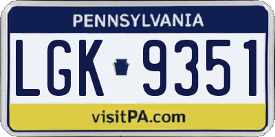 PA license plate LGK9351