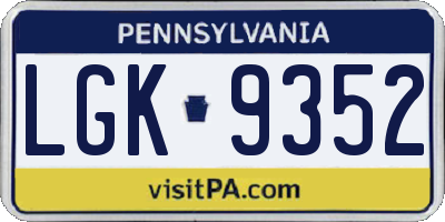 PA license plate LGK9352