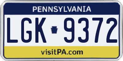 PA license plate LGK9372