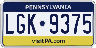 PA license plate LGK9375