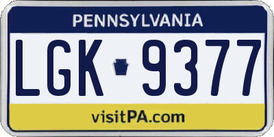 PA license plate LGK9377