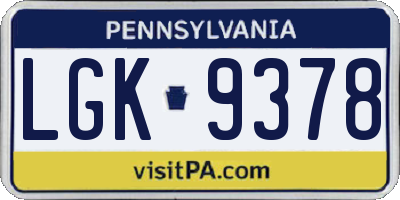 PA license plate LGK9378