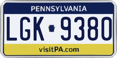 PA license plate LGK9380