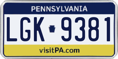 PA license plate LGK9381