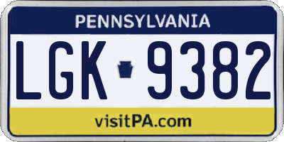 PA license plate LGK9382