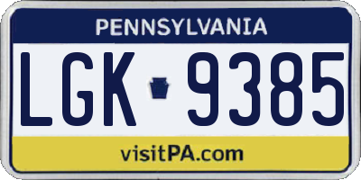 PA license plate LGK9385