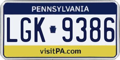 PA license plate LGK9386