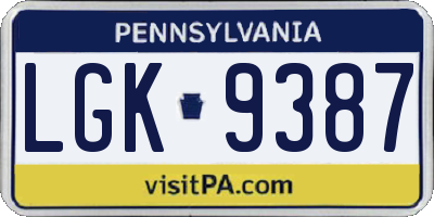 PA license plate LGK9387