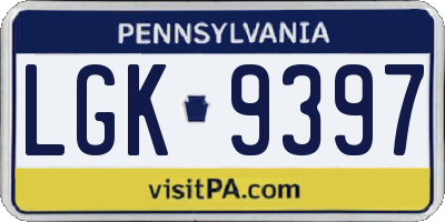 PA license plate LGK9397