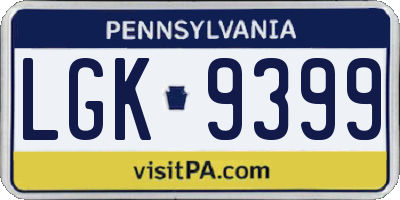 PA license plate LGK9399