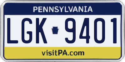 PA license plate LGK9401