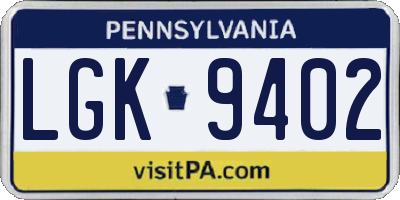 PA license plate LGK9402