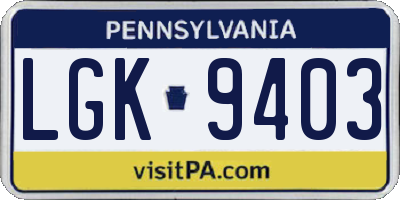 PA license plate LGK9403
