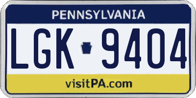 PA license plate LGK9404