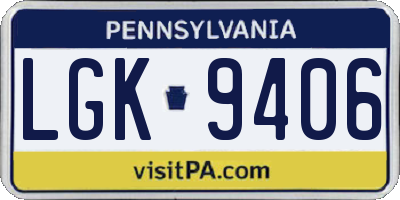 PA license plate LGK9406