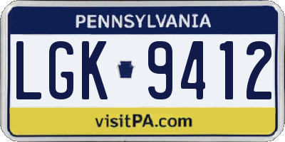 PA license plate LGK9412