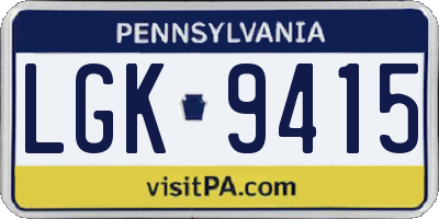 PA license plate LGK9415