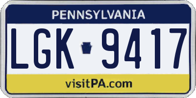 PA license plate LGK9417