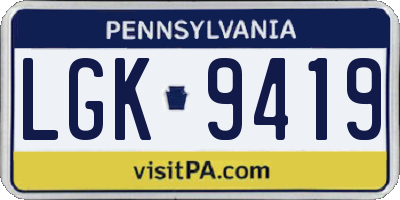 PA license plate LGK9419